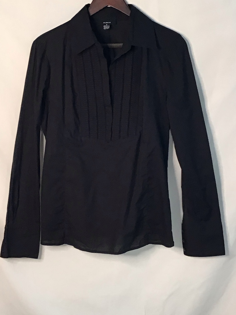 Alfani Black Long Sleeve Pintuck Button-Down Shirt